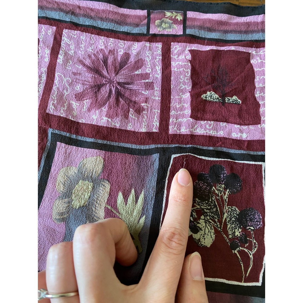 Vintage Floral Patchwork Square Scarf Burgundy Pink Botanical Print silk? - Picture 4 of 8